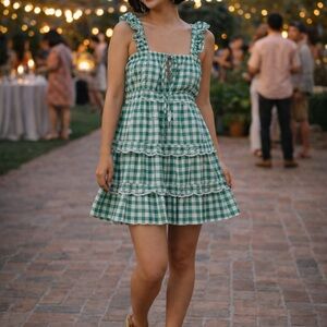 Miami Green Checkered Ruffle Mini Dress